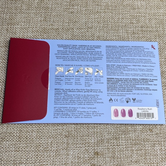 NWT Kleo Kolor Led Gel Strips: Raspberry Rush includes led light and remover - Picture 3 of 5